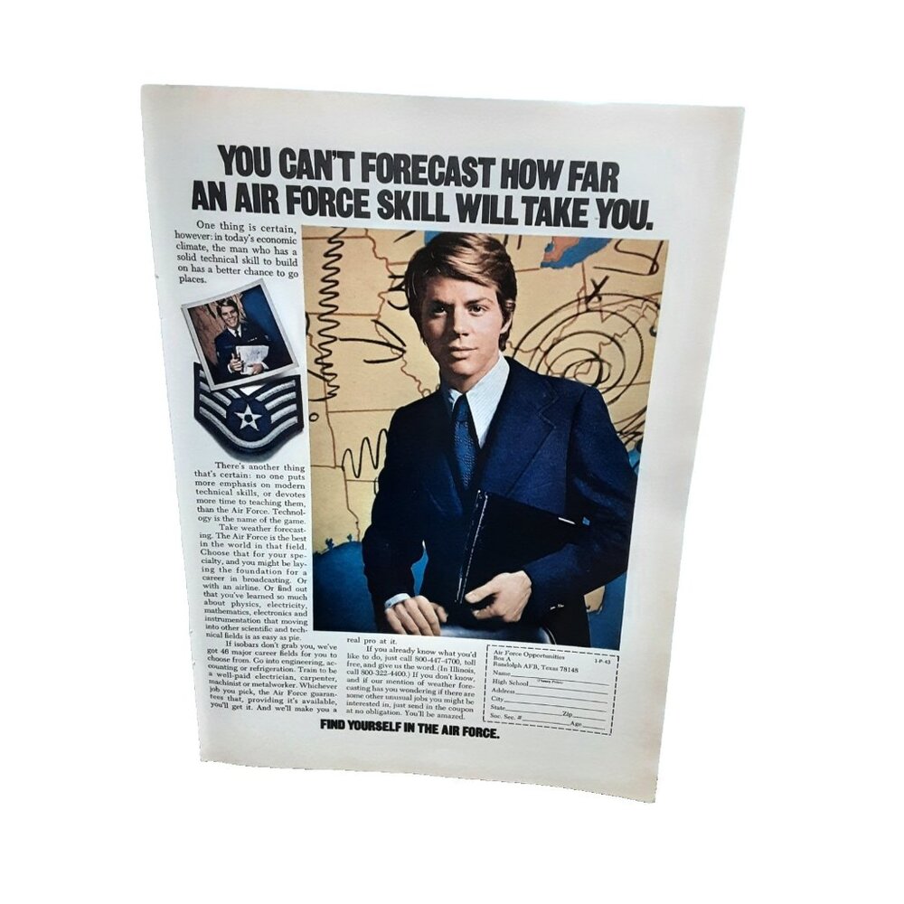 1973 U.S. Air Force Print Ad Forecast Skills Vintage Military Recruiting